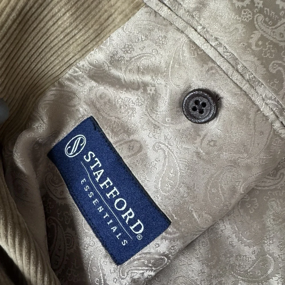 VTG Stafford 44R Men's Blazer Jacket Tan‎ Classic Fit Sport Coat Corduroy Cotton